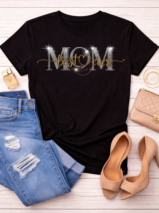 Tops - Best Mom Ever Rhinestone T-Shirt, Mom Gift Shirt, Mother’s Day Gift, Bling Mom T